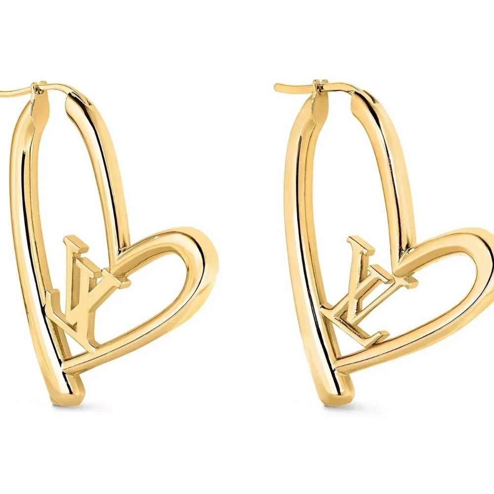 Gold LV Heart Hoop Earrings - Picture 2 of 3